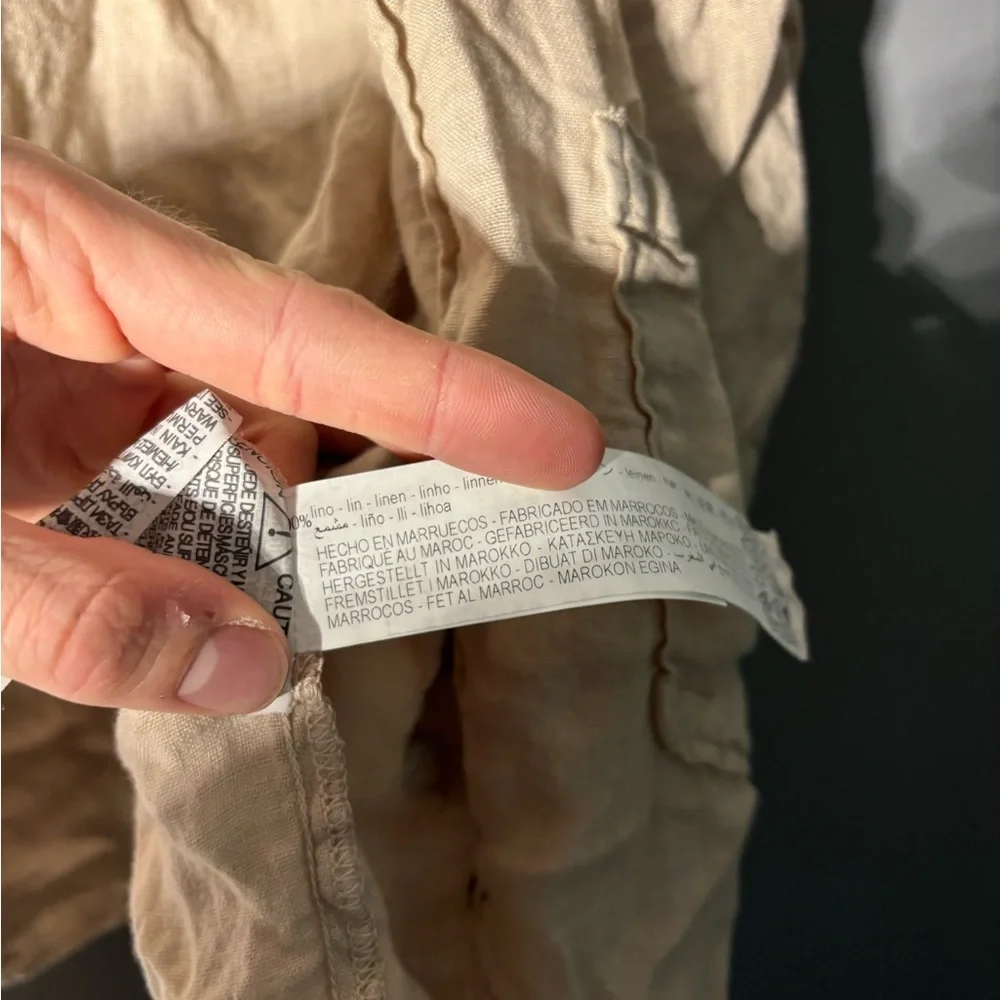 Zara 100% Linen Cropped Button Up Shirt Womens Size Medium - Picture 3 of 4